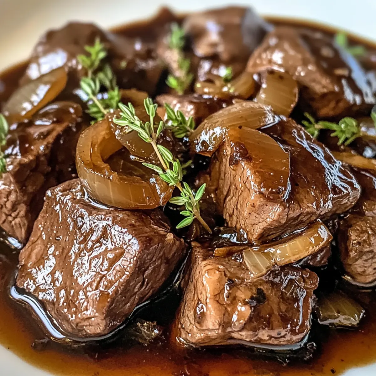 Zartes Rindfleisch in Balsamico-Zwiebel-Sauce genießen